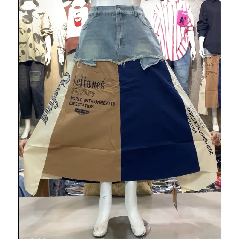 Rok import premiun bahan jeans kombinasi katun 4