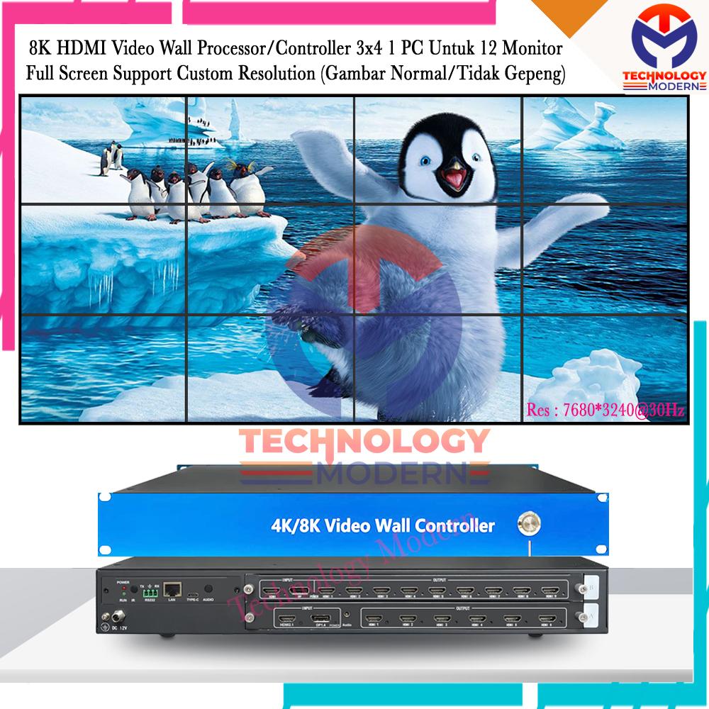 8K Video Wall Controller Processor 3x4 Menampilkan 1 Gambar Besar di 12 TV Support Multi Splicing dengan Kontrol via WEB