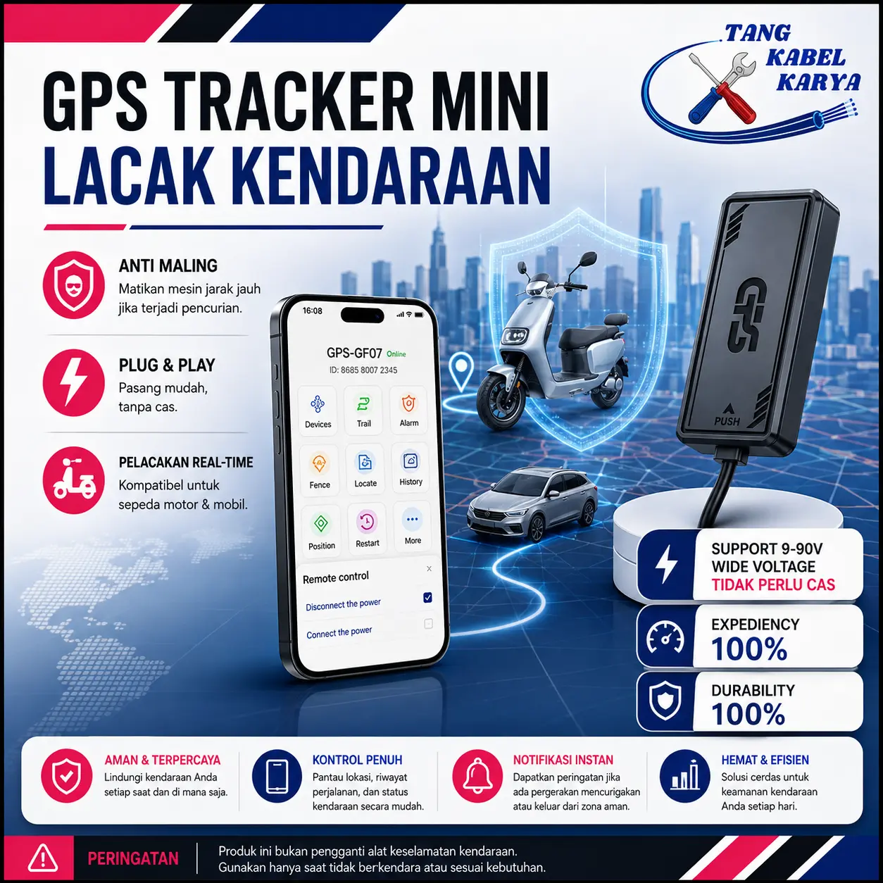 GPS Tracker Pelacak Kendaraan Mobil Motor Portable Anti Maling dengan Alarm