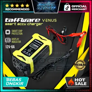 Taffware Venus Alat Cas Aki Mobil Motor Smart Accu Charger UD20 12V 6A dengan Chip Pintar & Layar LCD Display Indikator untuk Kendaraan Proteksi Overcharge Garansi Resmi 1 Tahun