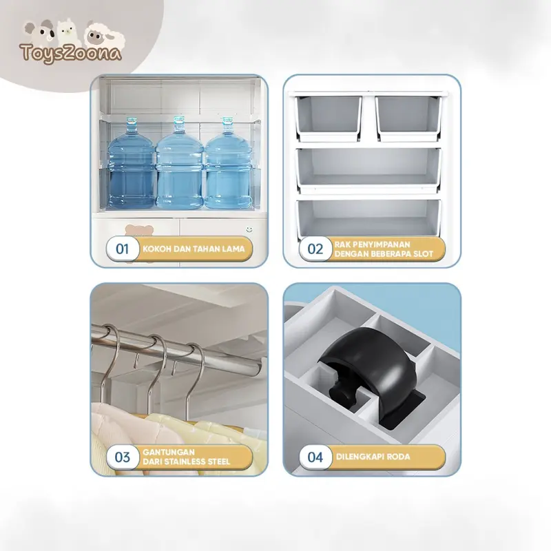 ToysZoona Lemari Plastik Pakaian Laci Susun Plastik Rak Susun Penyimpanan Lemari Pakaian Plastik Furniture 5