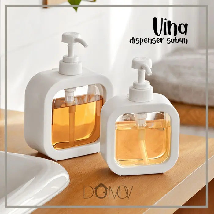 DOMOV VINA Dispenser Sabun Cair Botol Pump Estetik Korean Minimalis Putih Transparant Kamar Mandi Wastafel
