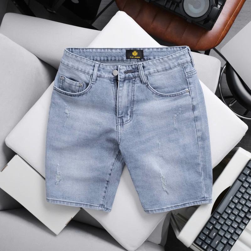 [TH-114] Quần Short Jean Nam Cao Cấp, Phom Ngang Gối,Màu Xanh Nhạt Cắt Rách Nhẹ Freeship Denim Chất Liệu Mềm Mại Co Giãn Tốt Phong Cách Đơn Giản Thời Trang - TH JEAN