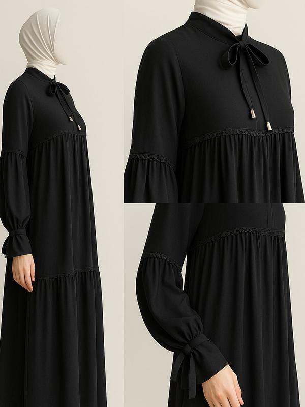 Gamisviralcantik - Safeaa Midi Dress Muslim Wanita Hitam Simple Elegan Terbaru Zipper Bumil Busui Friendly | Baju Muslim Wanita Kekinian 4