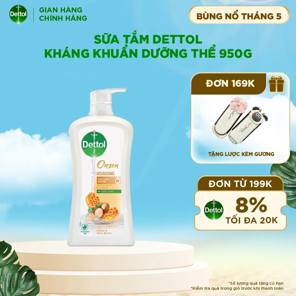 [HSD 11.2025] Sữa tắm Dettol Onzen mật ong kháng khuẩn dưỡng thể - Chai 950g