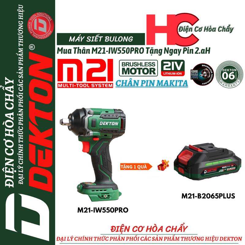 [TẶNG PIN 2aH] Khi Mua Thân Máy Siết Bulong Dekton 550Nm / M21-IW550PRO / Chân Makita Phổ Thông