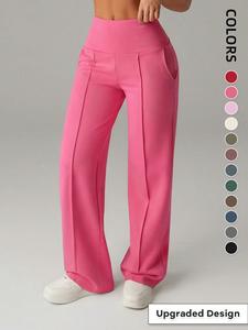 Pantalones de pierna recta sueltos para mujer, ropa deportiva de cintura alta y pierna ancha con bolsillos, cómodos para uso diario casual