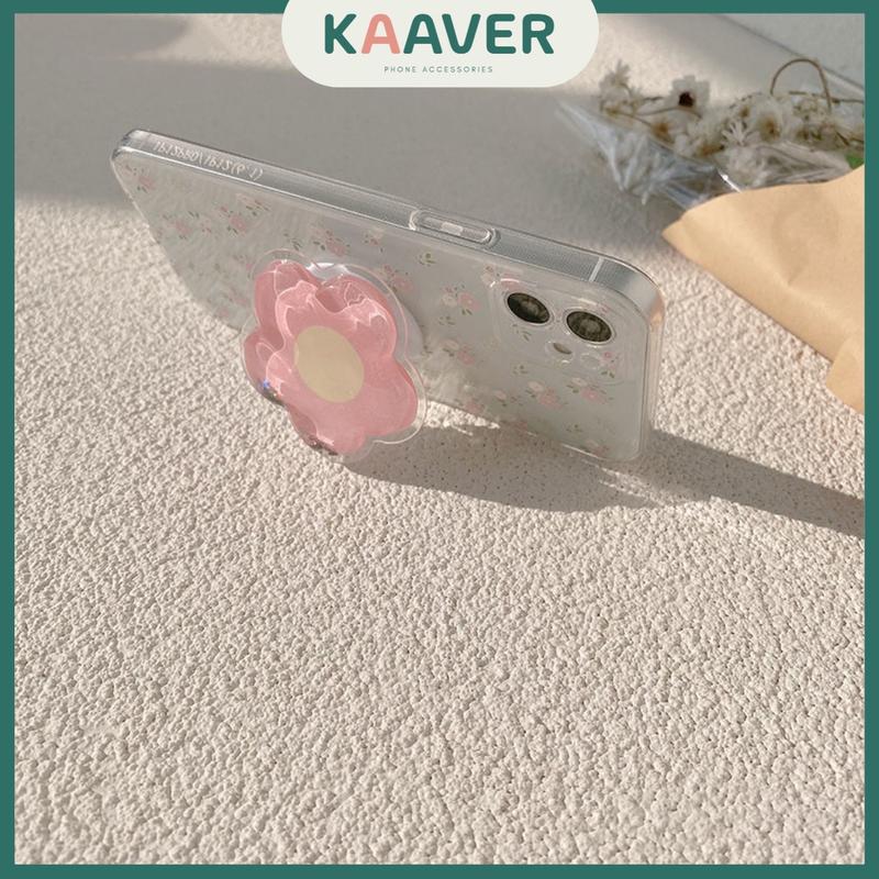 KAAVER - Pink Flower Popsocket TPU Case iPhone 7 8 SE X XS XR 11 12 13 Mini Pro Max Plus + 2