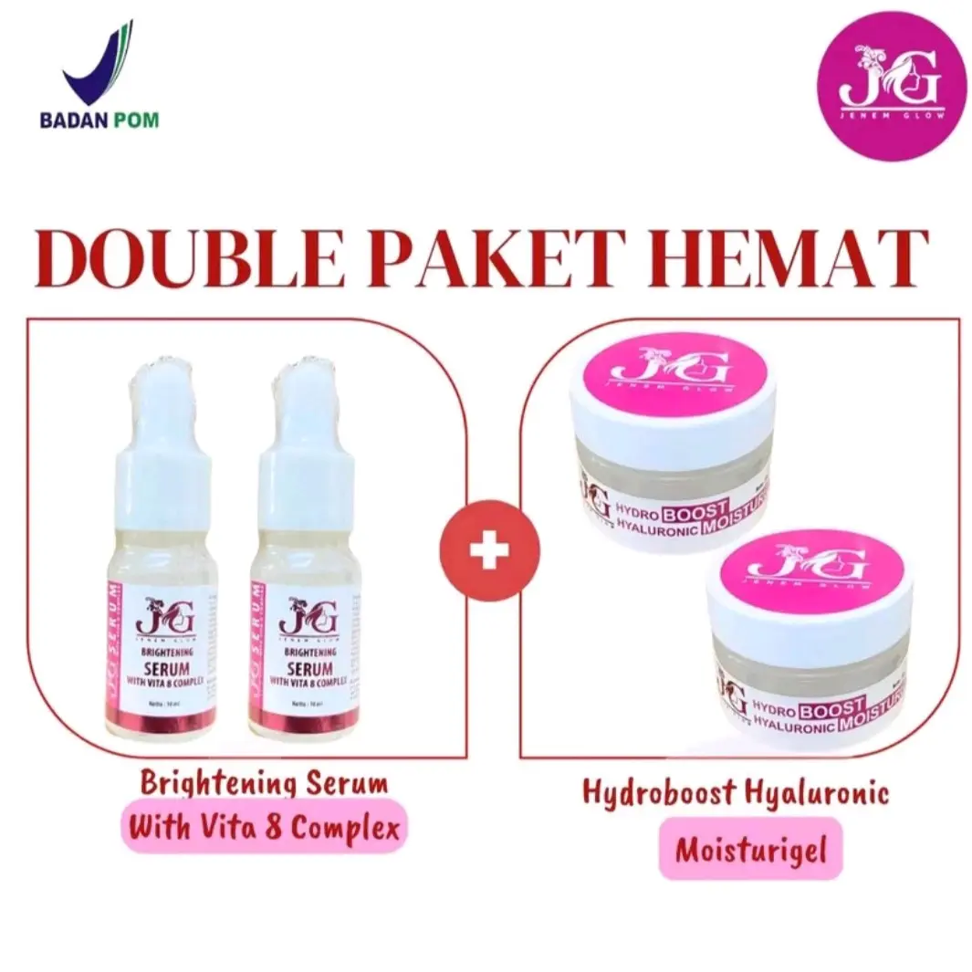 Double Hemat 2pc Serum 2pc Moisturizer Hydroboost JG Jenem Glow Mencerahkan Kusam Mengencangkan Pelembab Kering Wajah