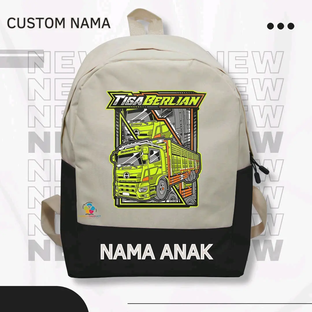 Tas Ransel Backpack anak karakter Dump Truck TIGA BERLIAN- anak Sekolah TK SD kece Banget (Free Nama) Fashion