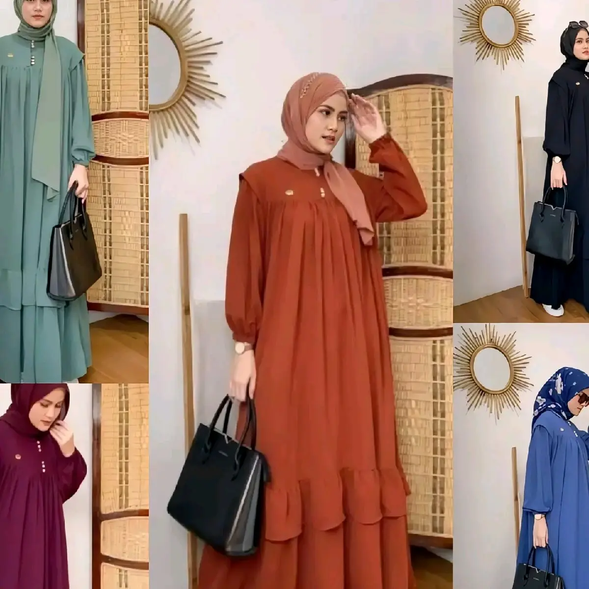 Gamis Jumbo Muslim Elizabeth Airflow All Size to XL (BB40-75kg) Crinkle Formal Panjang Nyaman Dress Variasi Maxi Lebaran Zipper Pesta Kondangan Mewah Syari Casual