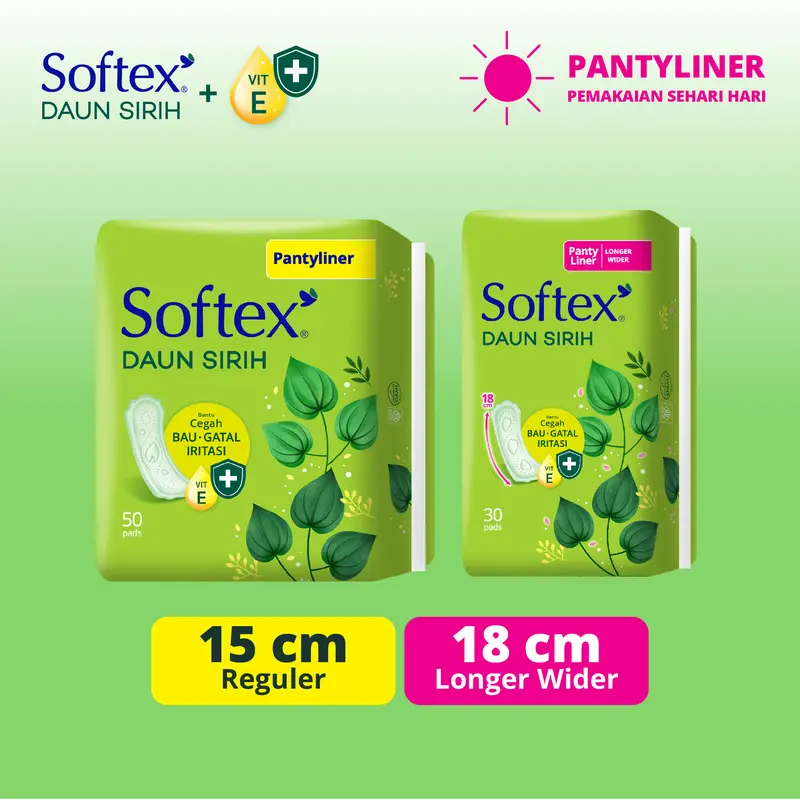 Pantyliner Softex Daun Sirih + Vitamin E Longer & Wider 30s x 2 Pack - Pantyliner Daun Sirih 3