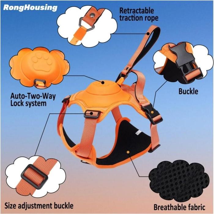Jual tali tuntun anjing otomatis automatic adjustable dog harness ...