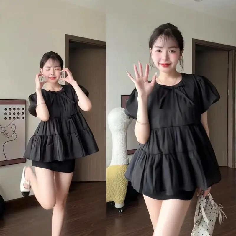 (ÁO KÈM NƠ/ 2 Lớp) Áo nữ kiểu babydoll xoè tay bồng tiểu thư công chúa | BigBuy360 - bigbuy360.vn (ÁO KÈM NƠ/ 2 Lớp) Áo nữ kiểu babydoll xoè tay bồng tiểu thư công chúa | BigBuy360 - bigbuy360.vn