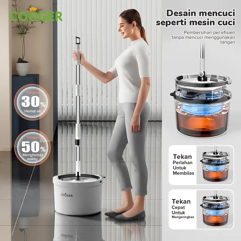 COOGER Electric Pel Panda Plus Dual Clean Mop Upgrade Spin Mop Upgrade Air Bersih Air Kotor Terpisah 5