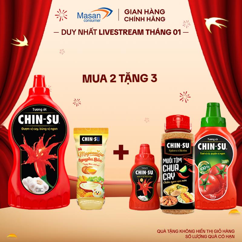   QUÀ KHÔNG HIỆN GIỎ-TẶNG TƯƠNG CÀ-MUỐI TÔM VÀ TƯƠNG ỚT  Combo gồm 1 Xốt Mayonnaise Nguyên Bản Chin-su 250g và 1 tương ớt CHIN-SU 1kg 