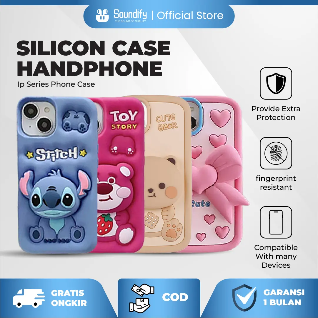 [SOUNDIFY] Soft Case Silikon Karakter 3D Premium Dengan Pop Standing For iP 11/12/13/14/15/16/17 MAX Pro Max Plus
