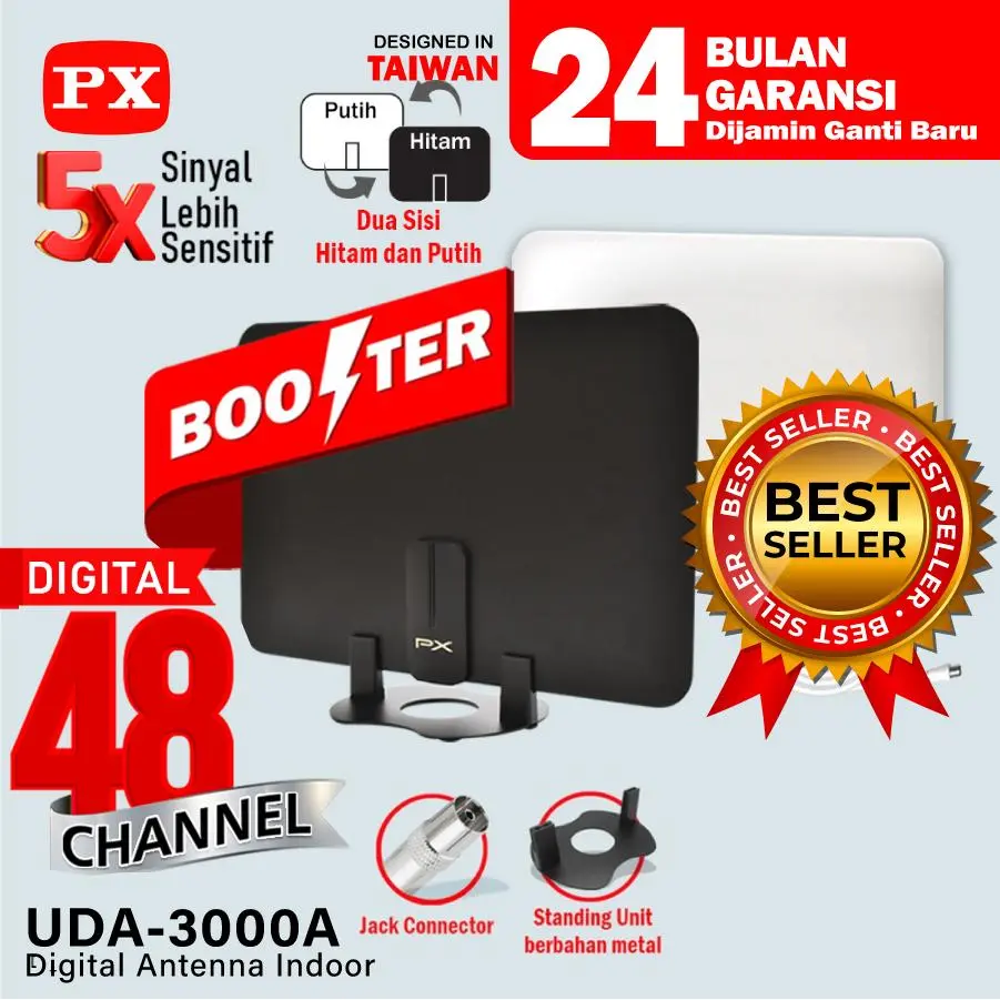 Antena TV Digital DVBT2 Indoor Booster Antenna Dinding Analog 4K PX UDA-3000A