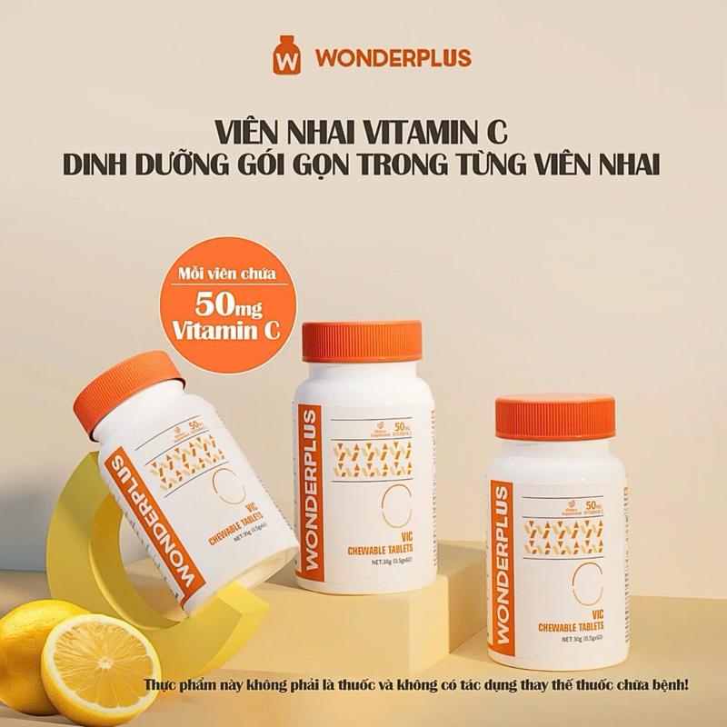 Viên Nhai Bổ Sung Vitamin C Wonderplus 60 viên x 50mg - Hương Cam - Giúp Làn Da Rạng Rỡ - Tăng Cường Đề Kháng - Giảm Căng Thẳng