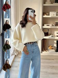 Suéter de punto vintage para mujer, otoño invierno nuevo, cuello redondo, corte holgado, cómodo y suave, elegante diseño de alta gama que favorece la figura