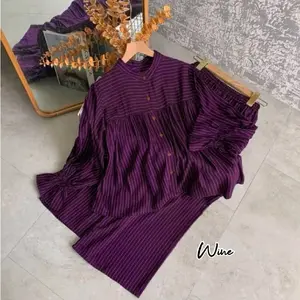 One Set Arumi Setelan Rayon Motif Salur Setelan Wanita Kekinian