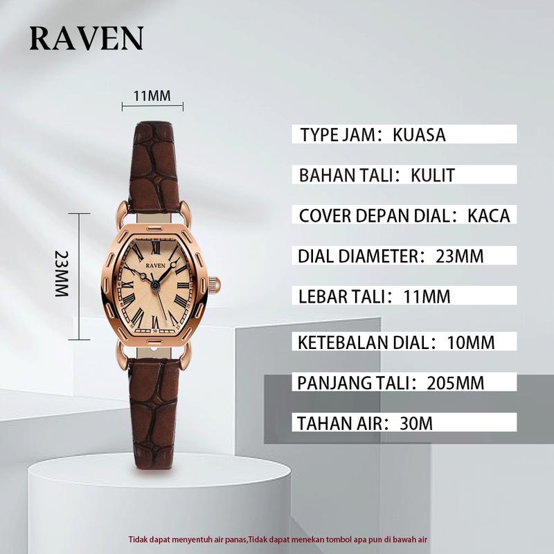 Product Introduction of RAVEN Jam Tangan Wanita Anti Air Kuarsa Antik Kasual Tali Kulit Jam Tangan Cewek Original 9