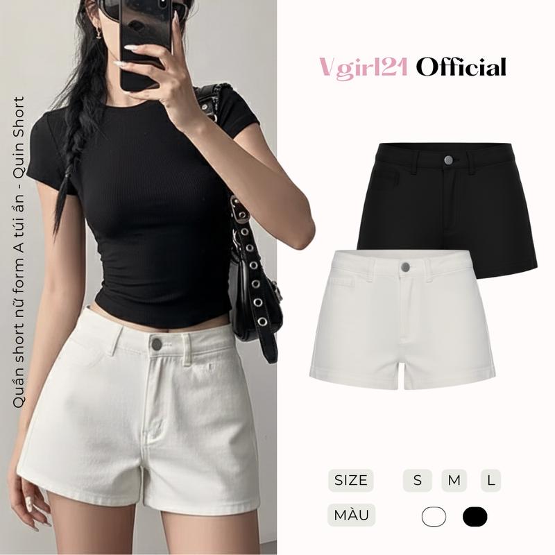 Quần short nữ trơn chữ A cúc trang trí - QUIN SHORT - Chất kaki Jeans dày dặn - Basic - Mặc hằng ngày dễ phối đồ. MUA QUẦN TẶNG ÁO chân váy jean trắng