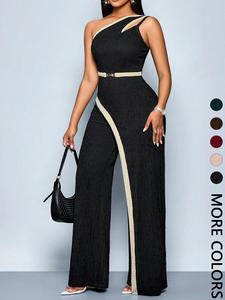 Mono asimétrico para mujer, un hombro con recorte y pantalón de pierna ancha, elegante y cómodo, perfecto para uso casual