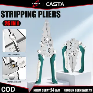 CASTA Tang Lipat 26 in 1 Multifungsi Stainless Steel Pengupas Kabel Crimping Skun Potong Baut Kawat Anti Shock Dekrustasi Portable Praktis Cocok Teknisi Listrik Bengkel Rumah Motor Mobil Awet Kuat Serbaguna