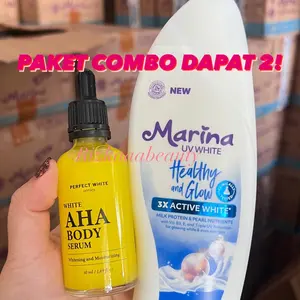 [PAKET COMBO] MARINA 185ml + perfect White 50ml ￼Marina hand & body lotion uv white ￼PERFECT WHITE AHA Body Serum 50ML Whitening & Moisturizing