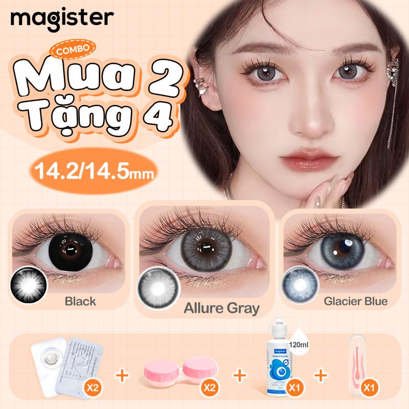 【TOP&COD Magister Kính Áp Tròng Dộ 0~6.00 2PCS Black/Allure Gray/Sweet Brown 6 Tháng Kính Áp Tròng DIA 14.0/14.2/14.5mm Đôi mắt toí Đường kính lớn Khay miễn phí Lens