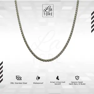 LA TORE - Kalung Titanium Pria Wanita Anti Karat - Wheat Kalung Titanium Elegan Rantai Stainless