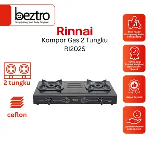 Rinnai RI202S RI 202 S – Kompor Gas 2 Tungku Cooker Stove Top Design Hitam Terlaku Kontrol Mekanis Warna Black