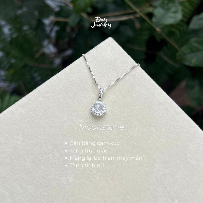 Dây chuyền nữ bạc 925 đá tròn Moonstone, garnet, aquamarine - Đan Jewelry - Dây chuyền Nguyệt quang - Xinh xắn, dễ thương DCNQ1 (Mua một, tặng một hộp đựng trang sức + nước rửa bạc miễn phí) 1