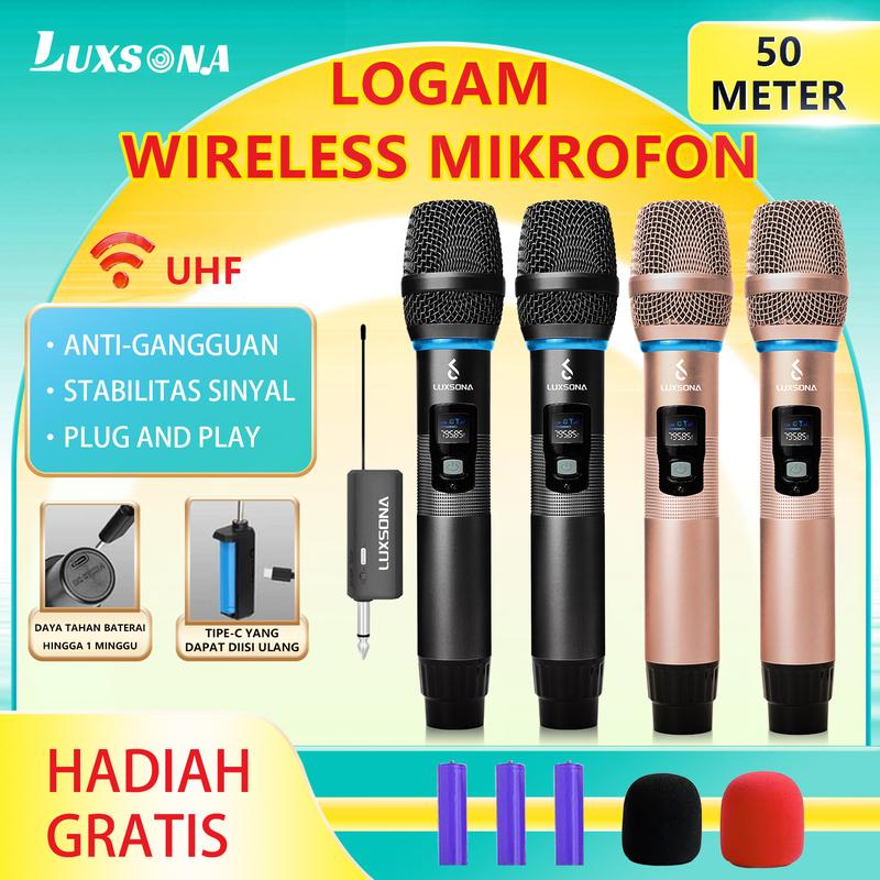 LUXSONA Mic Dual Wireless Microphone profesional UHF Metal mikrofon ...