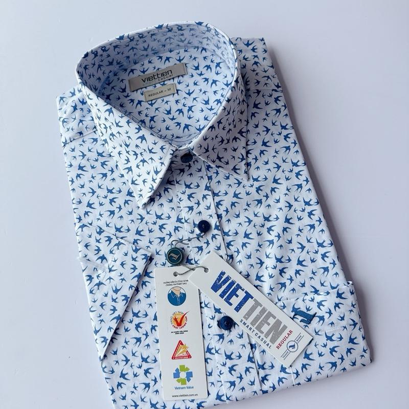 Áo sơ mi nam việt tiến ngắn tay vạt ngang nhiều màu vải cotton