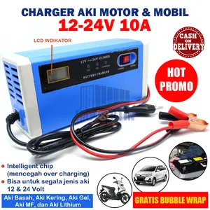 BISA COD – Charger Aki Portable 12V-24V 10A Accu LCD Indicator with Intelligent Chip/ Cas Aki Digital