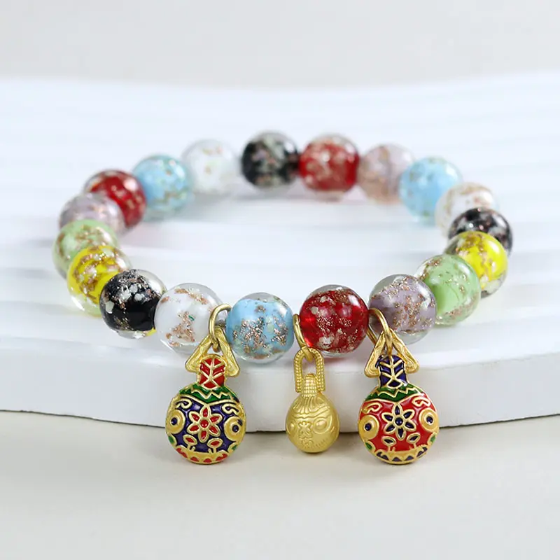 Vòng Tay Đá Ngũ Hành Phát Sáng 10mm Mix Charm | Vòng Tay Thu Hút May Mắn Bình An | Kim Tự Bảo