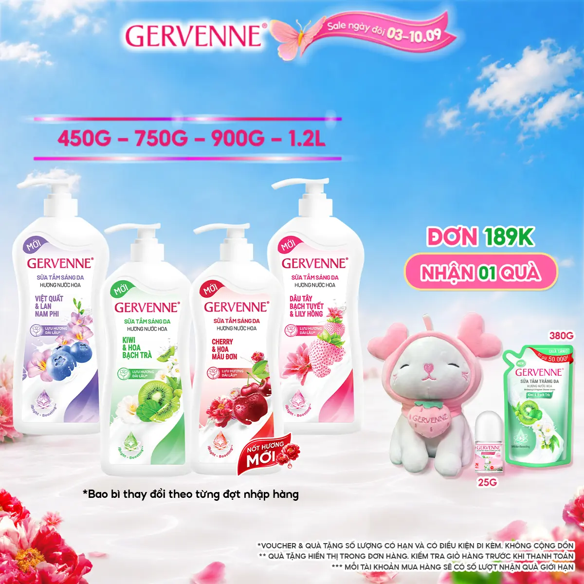 Sữa Tắm Dưỡng Body dành cho nữ Hương Nước Hoa Gervenne 450G/900G/1.2L/chai (3 mùi)