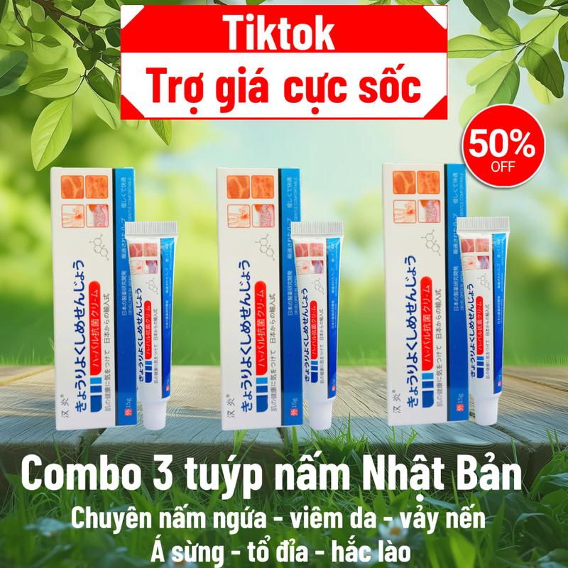   Tuýp Nhật  Hộp 3 tuýp kem bôi thảo mộc chuyên nấm ngứa viêm da hăc lào tổ đỉa á sừng... 