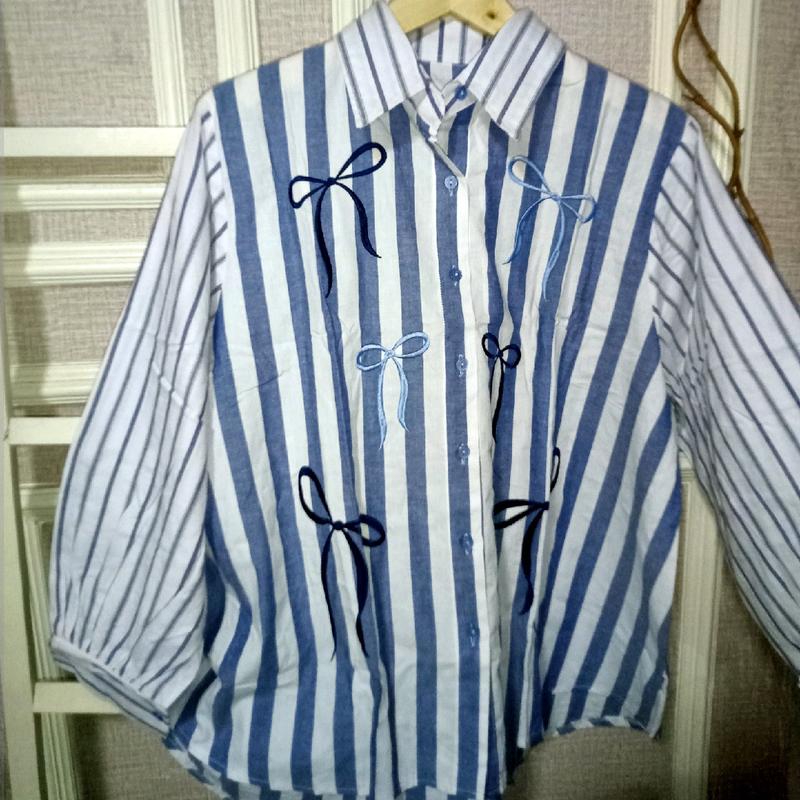 Kemeja Pita Bordir Ice Blue LD 120 - Baju Wanita Casual - Atasan, Katun, Kancing, Panjang, Oversize 2