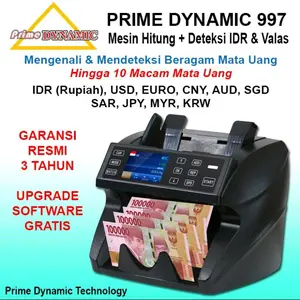Mesin Penghitung Uang, Prime Dynamic 997, Mengenali Dan Mendeteksi Hingga 10 Mata Uang (Rupiah Dan Valuta Asing), Garansi Resmi 3 Tahun, Original Dan Baru