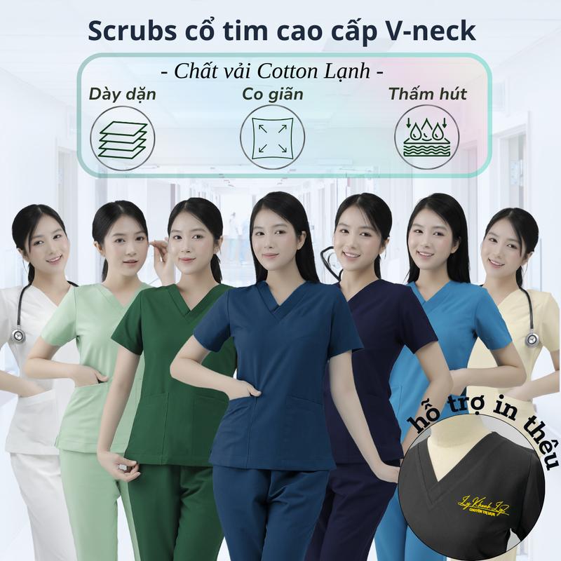 Bộ Scrubs, Bộ Đồ Cổ Tim CAO CẤP dành cho Bác Sĩ, Dược Sĩ, Y Tá, Spa