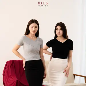 [HaloFashion] Jacquelyn One Shouler Crop Top Polos Korean Style Atasan Baju Casual Wanita Pendek