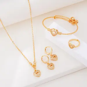 DL Set Perhiasan Anak Permata Titanium Emas Gold Kalung+Anting+Gelang+Cincin Anti Karat Jewelry Acc