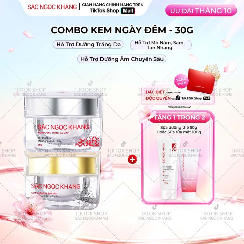 Combo Kem Hỗ Trợ Dưỡng Sáng Da Sắc Ngọc Khang [30G] - Kem Ngày Đêm Dưỡng Ẩm Hỗ Trợ Nếp Nhăn, Nám Sạm, Tàn Nhang
