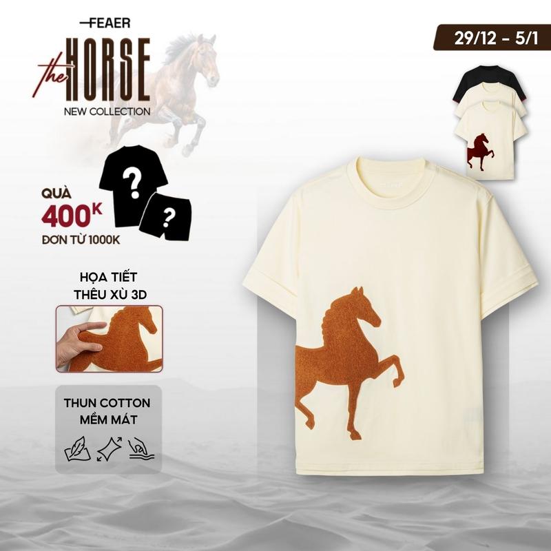   THÊU XÙ NGỰA 3D  Áo thun PONEY thêu xù hình ngựa 3D mới lạ ý nghĩa thăng tiến may mắn vải cotton tự nhiên mềm mịn thoáng mát tôn dáng vai tôn body hiện đại trẻ trung – FEAER 