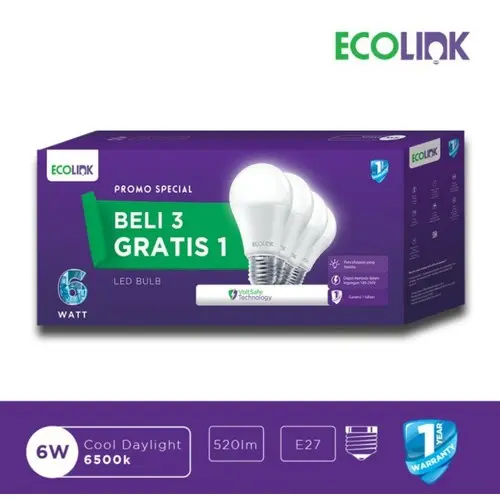 LEDBULB ECOLINK PAKET 6W, 8W, 10W, 12W ISI 4 PCS - PUTIH