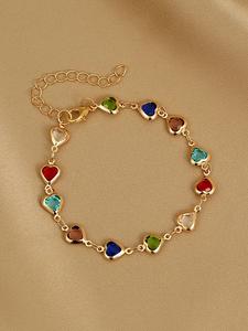 Pulsera de Cadena de Corazón Colorido y Diamantes de Imitación, Accesorio de Fiesta para Mujer, Elegante y Dulce, Joyería de Mano Versátil y Estilosa