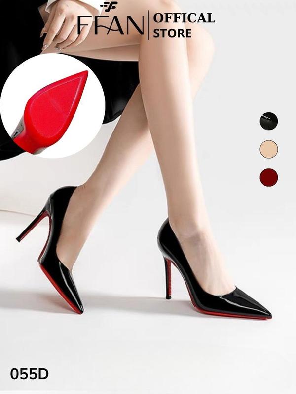 Giày cao gót nữ mũi nhọn gót nhọn da bóng mềm mại 055D đế đỏ FFAN STORE 7 9 phân bít mũi big size
